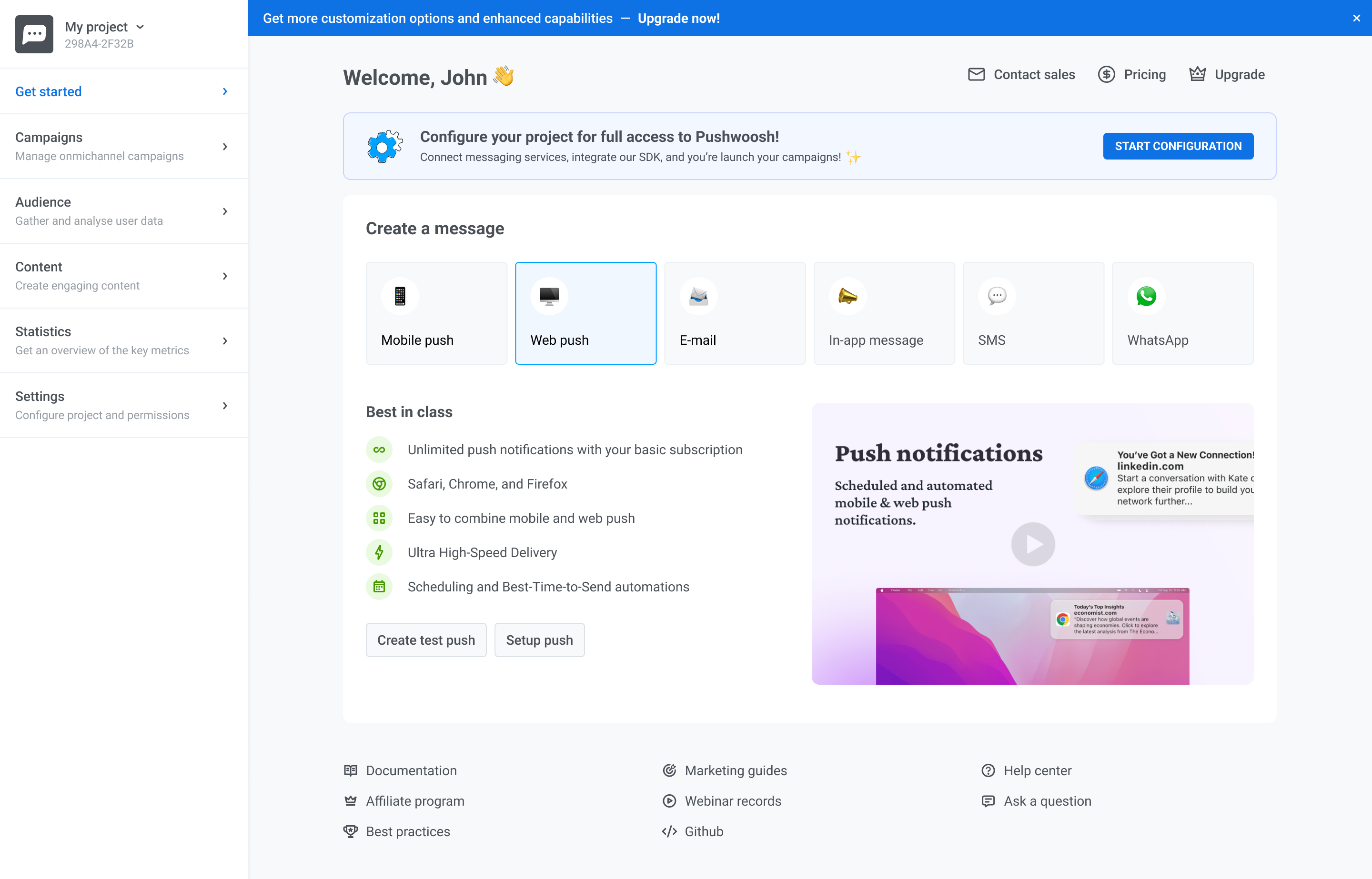 Pushwoosh campaign builder and automation flow overview
